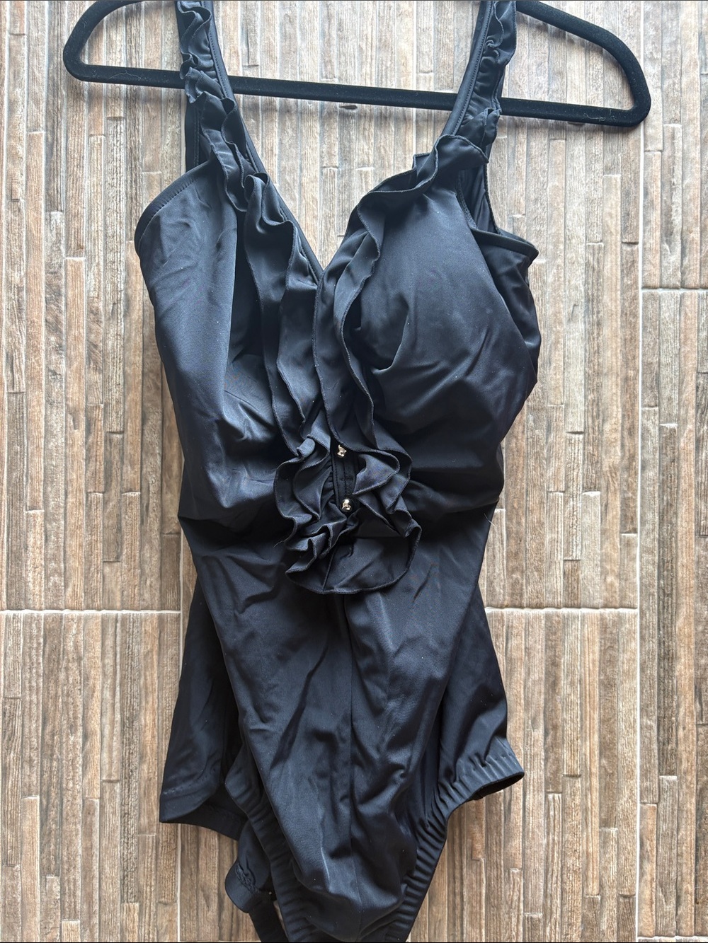 Maxine of Hollywood Black Ruffle One-Piece Swimsuit